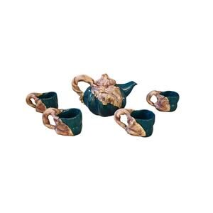 Signed Terrafirma Hand Crafted Pottery Pumpkin Teapot & Cup Set